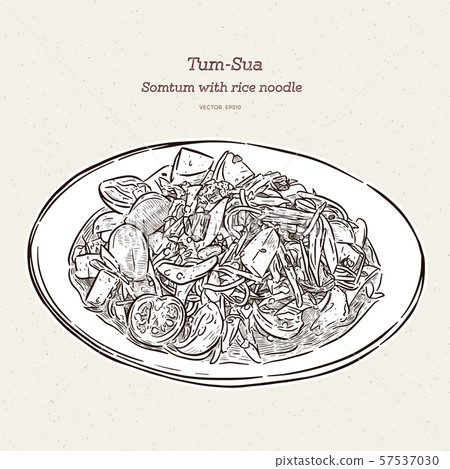 Spicy papaya salad with rice noodle or somtum 57537030