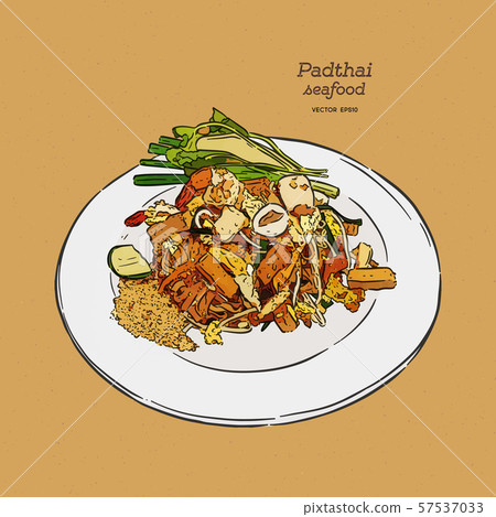 Noodle padthai food thailand in the dish. hand 57537033