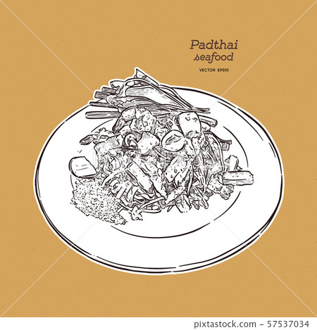 Noodle padthai food thailand in the dish. hand Noodle padthai food thailand in the dish. hand 57537034