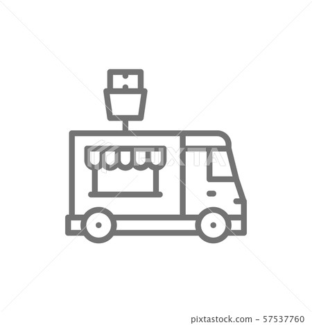 French fries truck, fast food vehicle line icon. 57537760