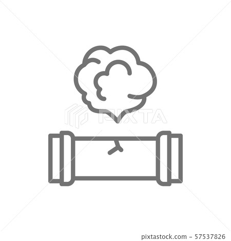 Vector broken pipe, plumbing pipeline line icon. 57537826