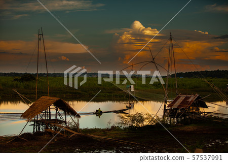 Traditional fishing tool or bamboo fish trap on Traditional fishing tool or bamboo fish trap on 57537991