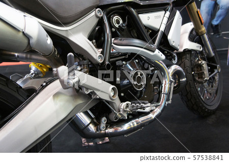Selective focused on a high performance motorcycle engine.  57538841