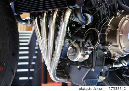 Selective focused on a high performance motorcycle engine.  57538842