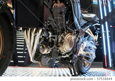 Selective focused on a high performance motorcycle engine.  57538844