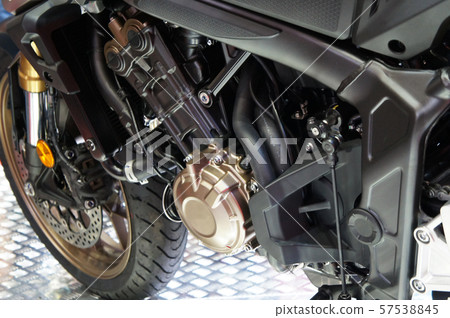 Selective focused on a high performance motorcycle engine.  57538845