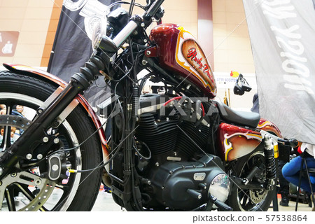 Selective focused on a high performance motorcycle engine.  57538864