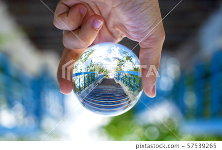 Blue stairs through the lensball Blue stairs through the lensball 57539265