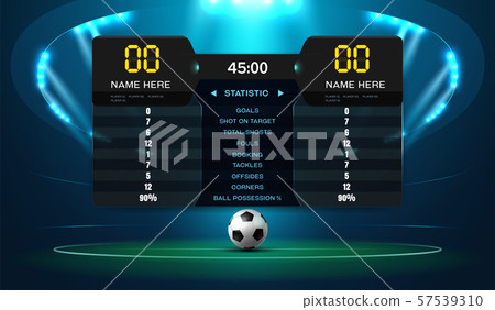 soccer football stadium spotlight and scoreboard 57539310