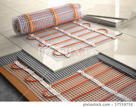Underfloor heating installation concept. Mat Underfloor heating installation concept. Mat 57539758