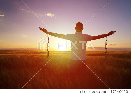 Man feeling free in a beautiful natural setting. Man feeling free in a beautiful natural setting. 57540430