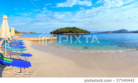 Summer morning Ksamil Beach, Albania. 57540442