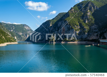 Piva Lake (Pivsko Jezero) view in Montenegro. Piva Lake (Pivsko Jezero) view in Montenegro. 57540468