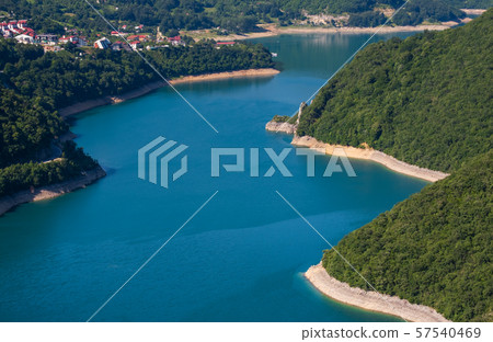 Piva Lake (Pivsko Jezero) view in Montenegro. 57540469
