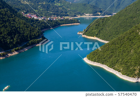 Piva Lake (Pivsko Jezero) view in Montenegro. 57540470