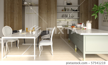 Interior of modern dining room 3D rendering Interior of modern dining room 3D rendering 57541219