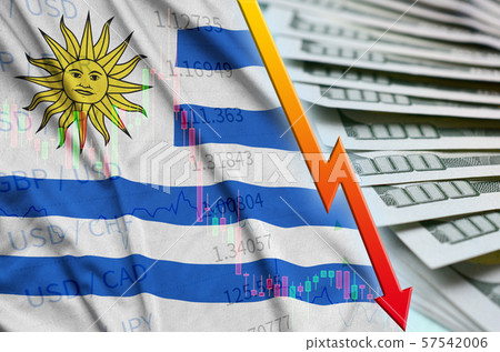 Uruguay flag and chart falling US dollar position Uruguay flag and chart falling US dollar position 57542006