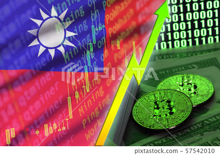 Taiwan flag and cryptocurrency growing trend with 57542010