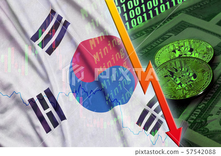 South Korea flag and cryptocurrency falling trend South Korea flag and cryptocurrency falling trend 57542088