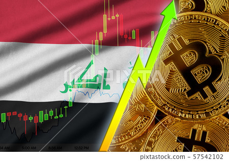 Iraq flag and cryptocurrency growing trend with Iraq flag and cryptocurrency growing trend with 57542102