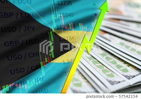 Bahamas flag and chart growing US dollar position Bahamas flag and chart growing US dollar position 57542154