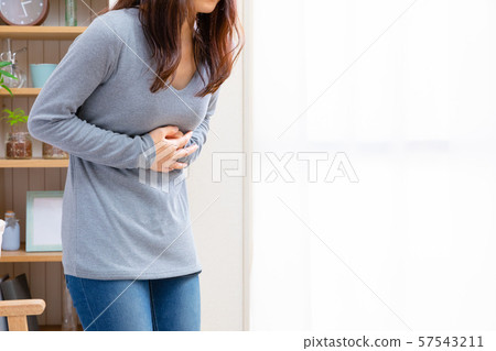 A woman with abdominal pain Various symptoms such as illness and stress 57543211