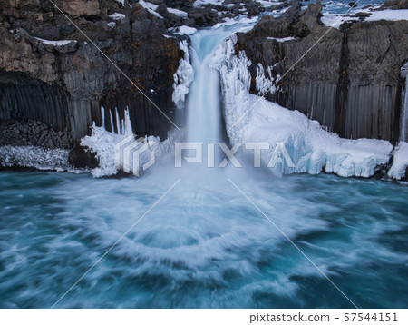 The blue pool of the Aldeyjarfoss waterfall The blue pool of the Aldeyjarfoss waterfall 57544151