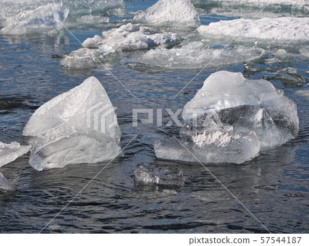 Floating chunks of ice from the glacier in Iceland 57544187