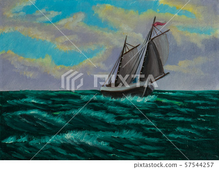 Sailing ship on the open sea with light waves Sailing ship on the open sea with light waves 57544257