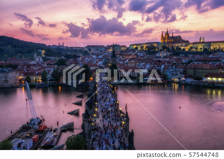 charles bridge and prague castle view 57544748