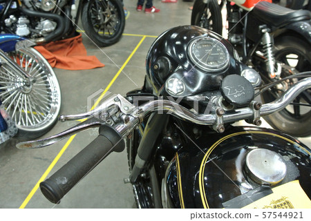 Selective focused on the high performance motorcycle handle bar and all the equipment attached to it.   57544921