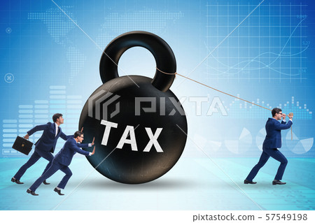 Businessman pulling kettlebell in tax concept Businessman pulling kettlebell in tax concept 57549198