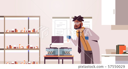 scientist holding test tubes with blood samples african american man in uniform using analyzer scientist holding test tubes with blood samples african american man in uniform using analyzer 57550029