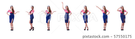 Young airhostess holding hands isolated on white Young airhostess holding hands isolated on white 57550175