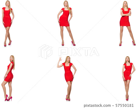 Beautiful woman in red dress isolated on white Beautiful woman in red dress isolated on white 57550181
