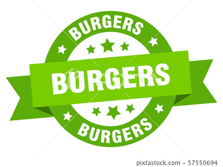burgers ribbon. burgers round green sign. burgers 57550694