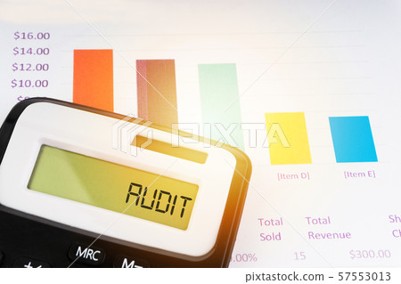 A calculator with the word AUDIT on the display. 57553013