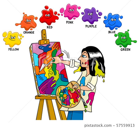 basic colors educational worksheet with artist 57559913