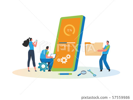 System updates with people updating operation... - Stock Illustration ...