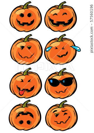 Smile funny joke Emoji Halloween pumpkin set collection 57560196