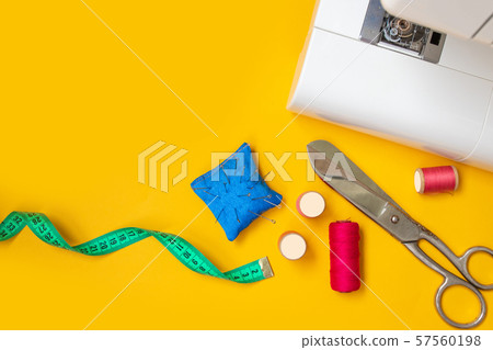 Top view sewing tools flat lay. Workplace of 57560198
