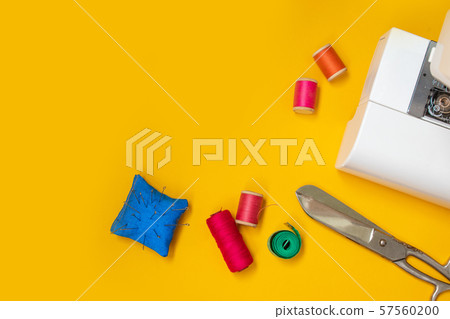 Top view sewing tools flat lay. Workplace of Top view sewing tools flat lay. Workplace of 57560200