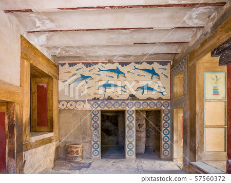 Old walls with Dolphin fresco, symbol of minoan 57560372