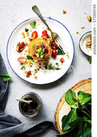 Orange with Rosella sprout,Sun dried tomato salad Orange with Rosella sprout,Sun dried tomato salad 57560540