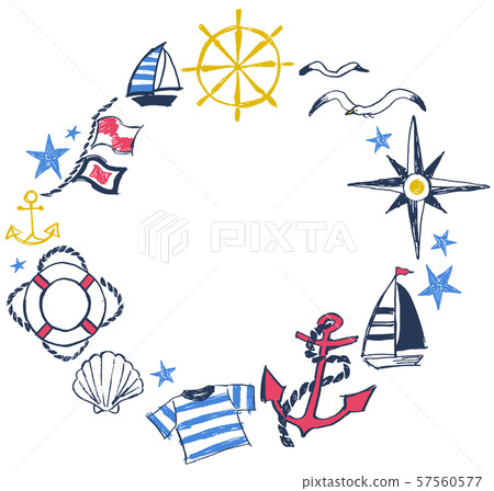 Hand drawn marine round frame 57560577