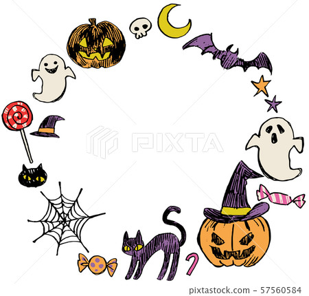 Hand painted halloween round frame 57560584
