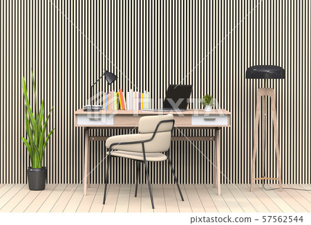 3D render of interior modern living room workspace with laptop computer 57562544