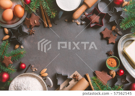 Festive winter background with chocolate shotbread 57562545