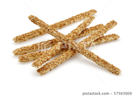 Sesame stick crackers isolated on white Sesame stick crackers isolated on white 57563009