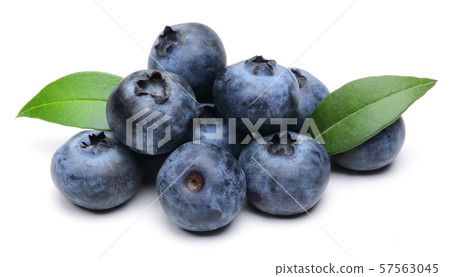 Fresh blueberries with leaves isolated on white 57563045